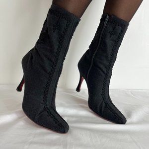 Christian Louboutin Grey Felt Boots with Black Embellishment (UNIQUE)